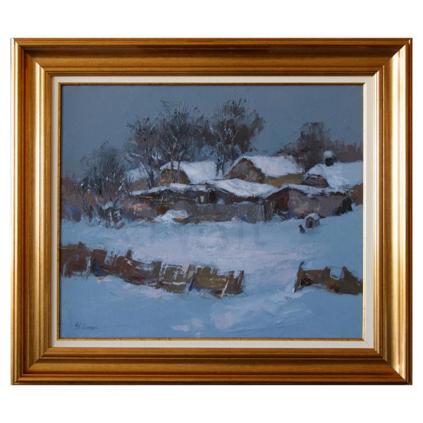 Tablou pictat manual - Iarna rurala - Gheorghe COMAN